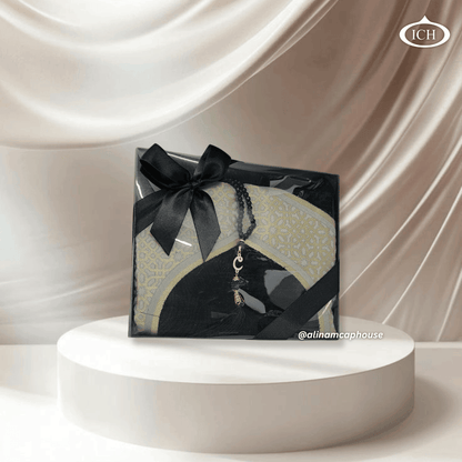 Al Inam Premium Eid Gift Collection ICH-0000-E08 – beautifully designed prayer mat and matching tasbih beads, perfect for spiritual focus and gifting loved ones.