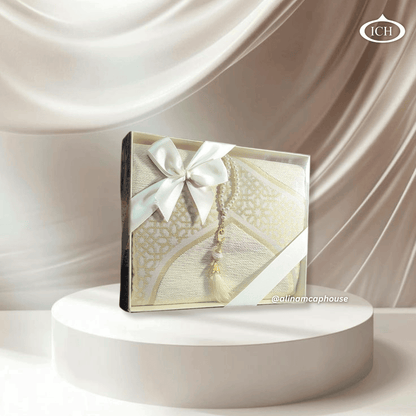 AL INAM Premium Eid Prayer Essentials Set ICH-0000-E11 – beautifully designed cushioned Janamaz and smooth durable tasbih beads, perfect as a meaningful Eid gift or personal worship accessory.