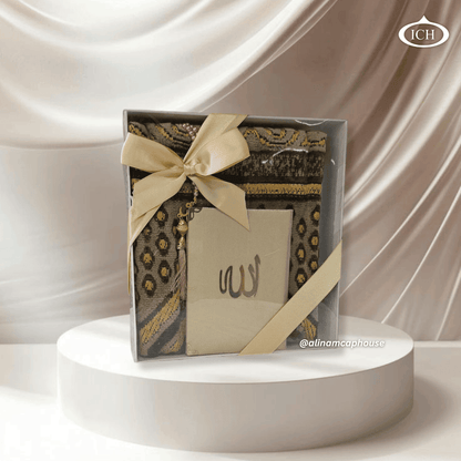 Al Inam Premium Eid Gift Set ICH-0000-E05 – cushioned prayer rug combined with matching tasbih beads, perfect for home, mosque or gifting.