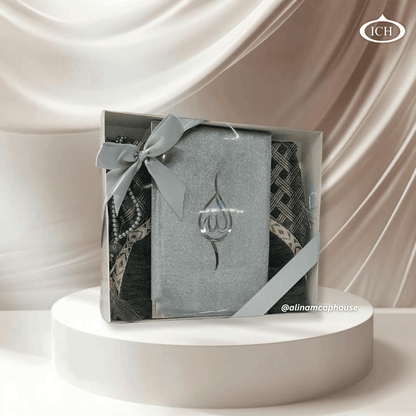 AL INAM Premium Eid Essentials Set ICH-0000-E07 – comfortable cushioned Janamaz and smooth durable tasbih beads, beautifully designed for worship and gifting.