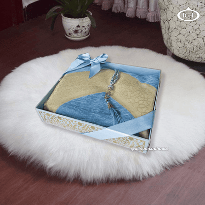 Al Inam Premium Islamic Eid Set – Soft cushioned prayer rug with matching tasbih, ideal gift for him or her on Eid.