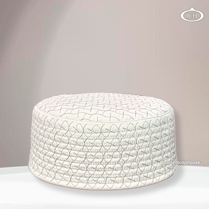 Full view of AL INAM reversible Muslim prayer cap in cream and brown color ideal for daily namaz and Jummah