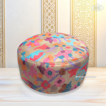 Al Inam Signature Kashmiri Topi ICH-0002-K03 top view – beautifully handcrafted Muslim prayer cap with fine embroidery finishing, premium quality by Al Inam Cap House, New Delhi.