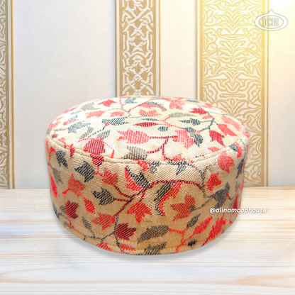 Al Inam Signature Kashmiri Topi ICH-0003-K01 top view – beautifully embroidered Islamic prayer cap with premium finishing, made by Al Inam Cap House, New Delhi.