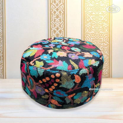 Al Inam Signature Kashmiri Topi ICH-0004-K03 top view – detailed embroidery prayer cap, premium comfort and traditional Kashmiri art by Al Inam Cap House, New Delhi.