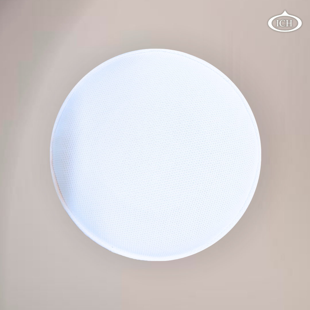 Al Inam Signature Islamic Prayer Cap gray & white, top view, elegant handcrafted detail, AL INAM CAP HOUSE