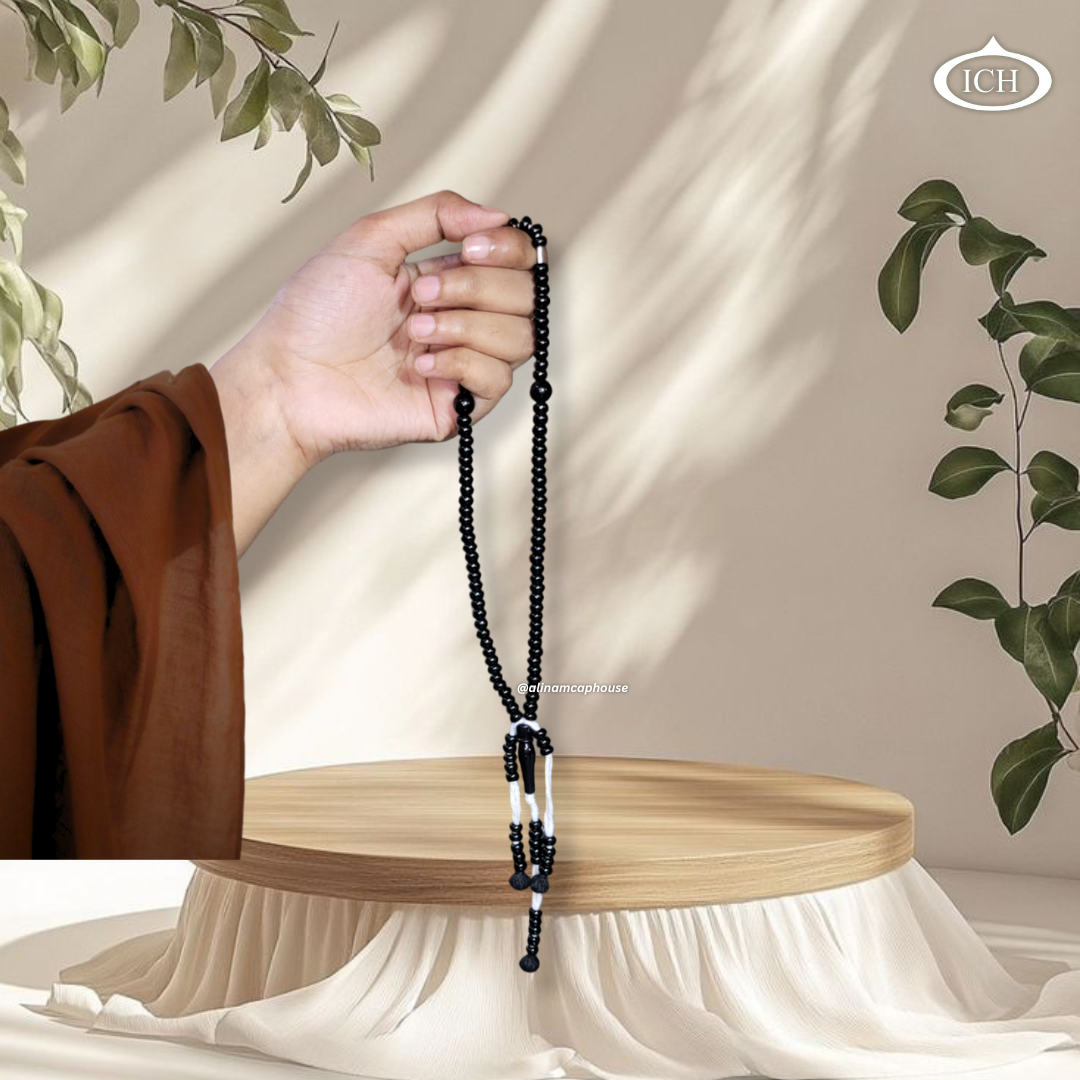 Al Inam single black tasbih for dhikr – elegant Islamic prayer beads misbaha handmade for Muslim worship