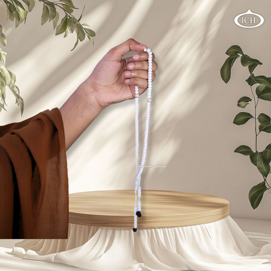 Al Inam single white tasbih for dhikr – elegant Islamic prayer beads misbaha handmade for Muslim worship