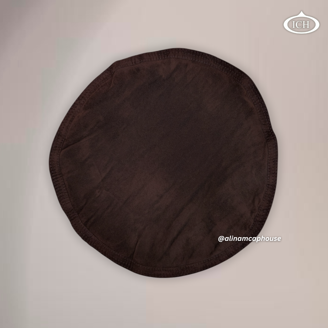 Brown velvet Islamic cap, traditional Kabuli topi, smooth velvet finish, circular design, soft prayer cap for men, AL INAM CAP HOUSE