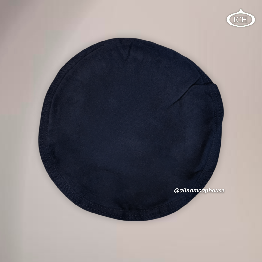 Dark blue velvet Islamic topi, handcrafted Kabuli cap, circular velvet pattern, classic prayer headwear, AL INAM CAP HOUSE