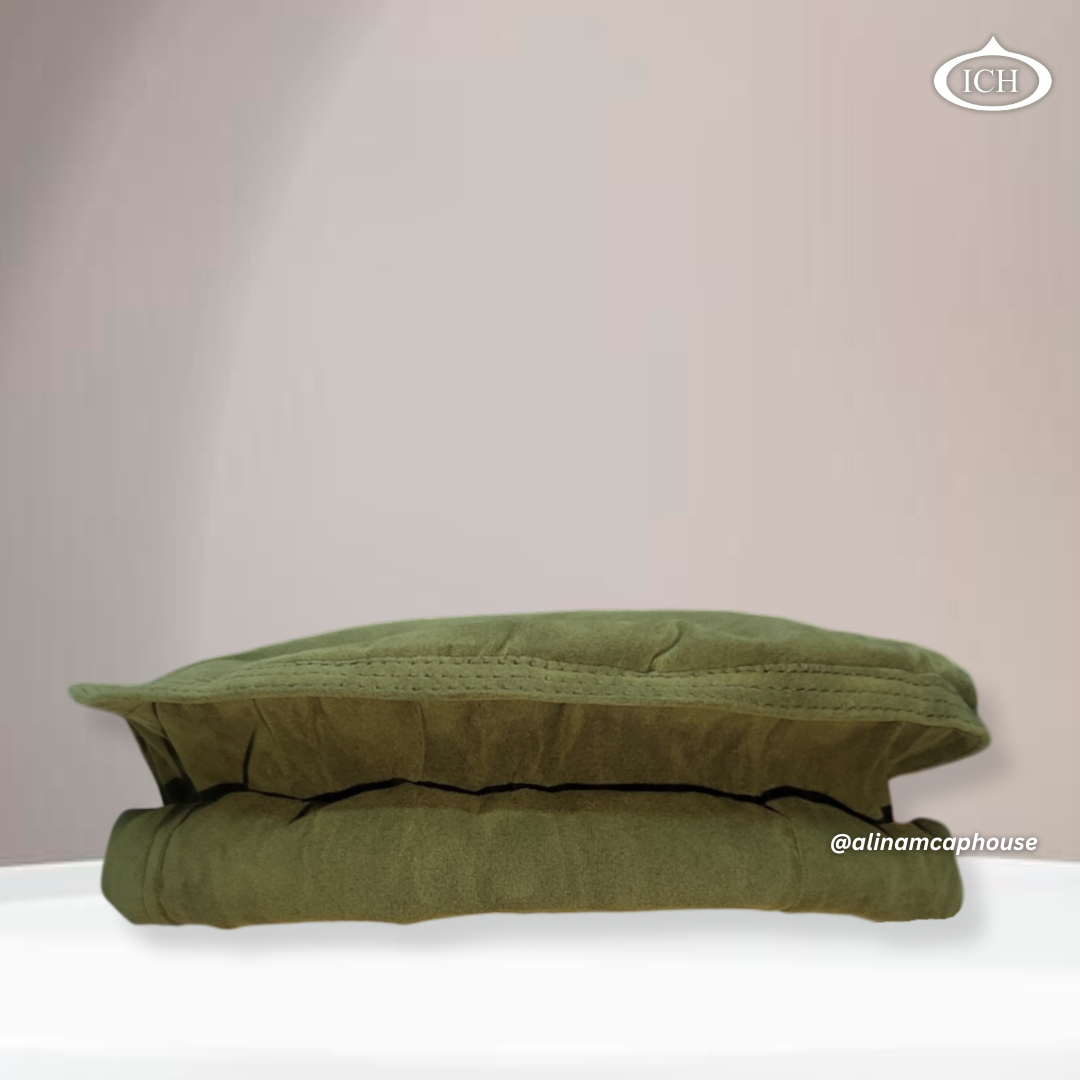 Green velvet Kabuli cap, Islamic prayer cap, premium Afghan topi, soft velvet material, elegant texture, AL INAM CAP HOUSE