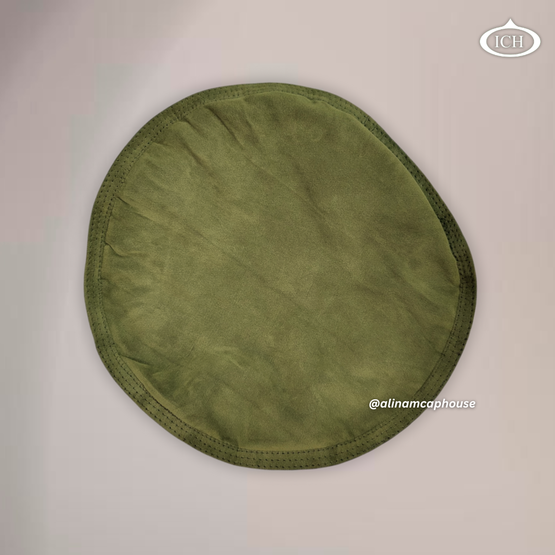 Green velvet Islamic topi, traditional Kabuli prayer cap, smooth velvet fabric, round textured design, AL INAM CAP HOUSE
