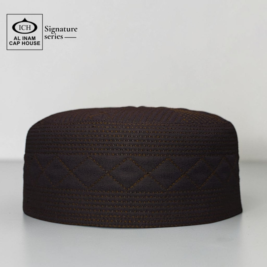 Front view of AL INAM Islamic Prayer Cap ICH-0000-A07 showcasing lightweight comfort, refined design and classic Muslim prayer cap styling for namaz, Jummah and daily use.
