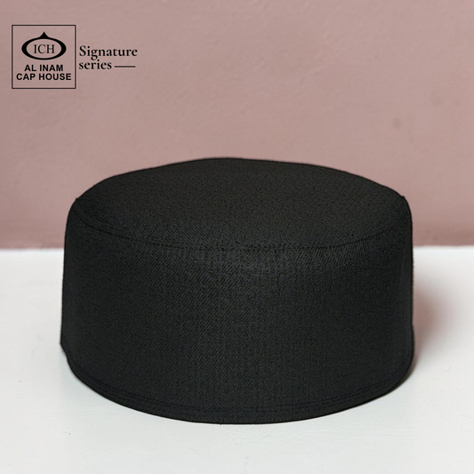 Front top view of AL INAM Islamic Prayer Cap ICH-0000-A09 featuring soft breathable fabric, premium stitching details and traditional Muslim kufi cap design for everyday Islamic wear.
