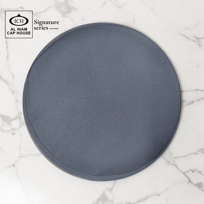 Top view of AL INAM White and Dark Gray Islamic cap with elegant pattern and breathable cotton.