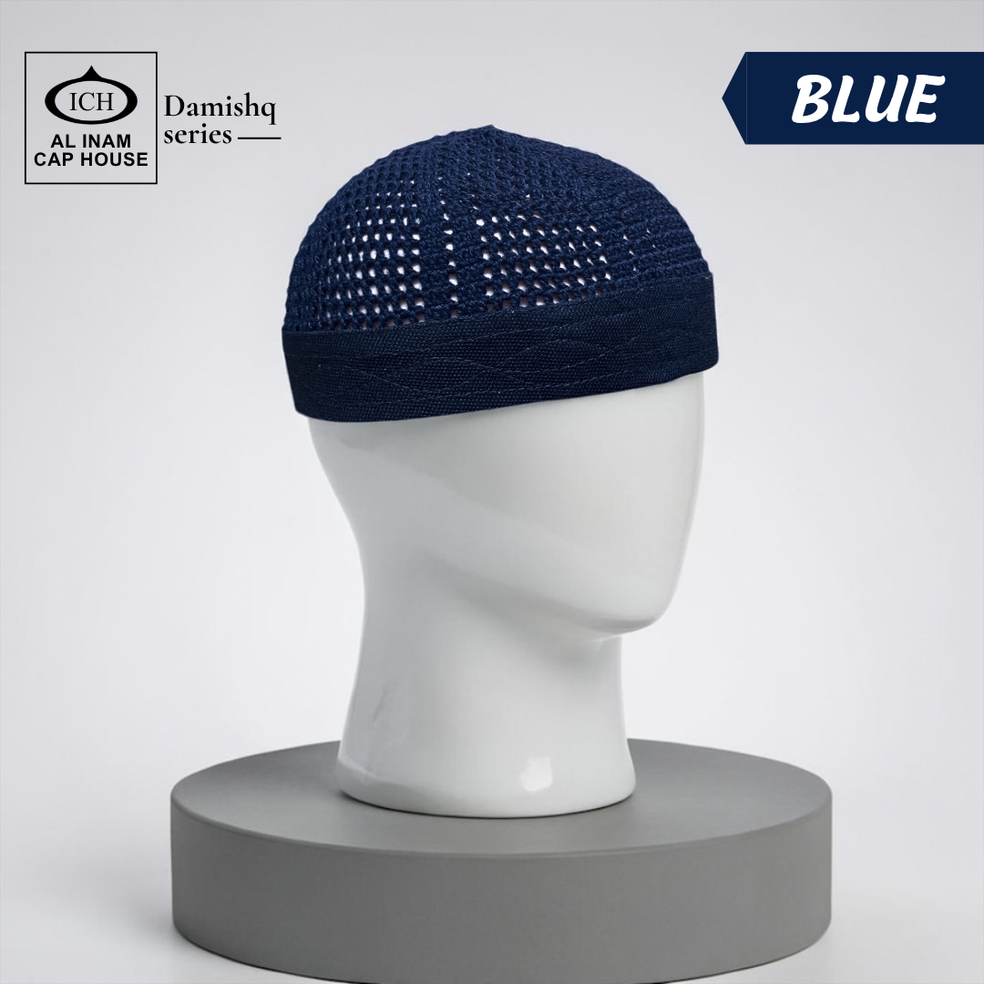 Front view of AL INAM Damishk Islamic Knitted Cap ICH-0003-N16 featuring breathable knitted fabric and comfortable Muslim prayer cap design for daily wear.