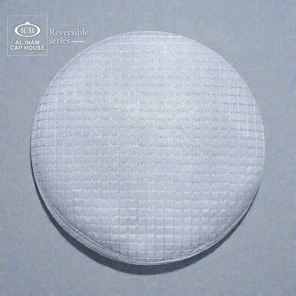 Top pattern design view of AL INAM ICH Reversible Islamic Prayer Cap featuring symmetrical textured craftsmanship, breathable cotton construction and lightweight skull cap comfort for Muslim men