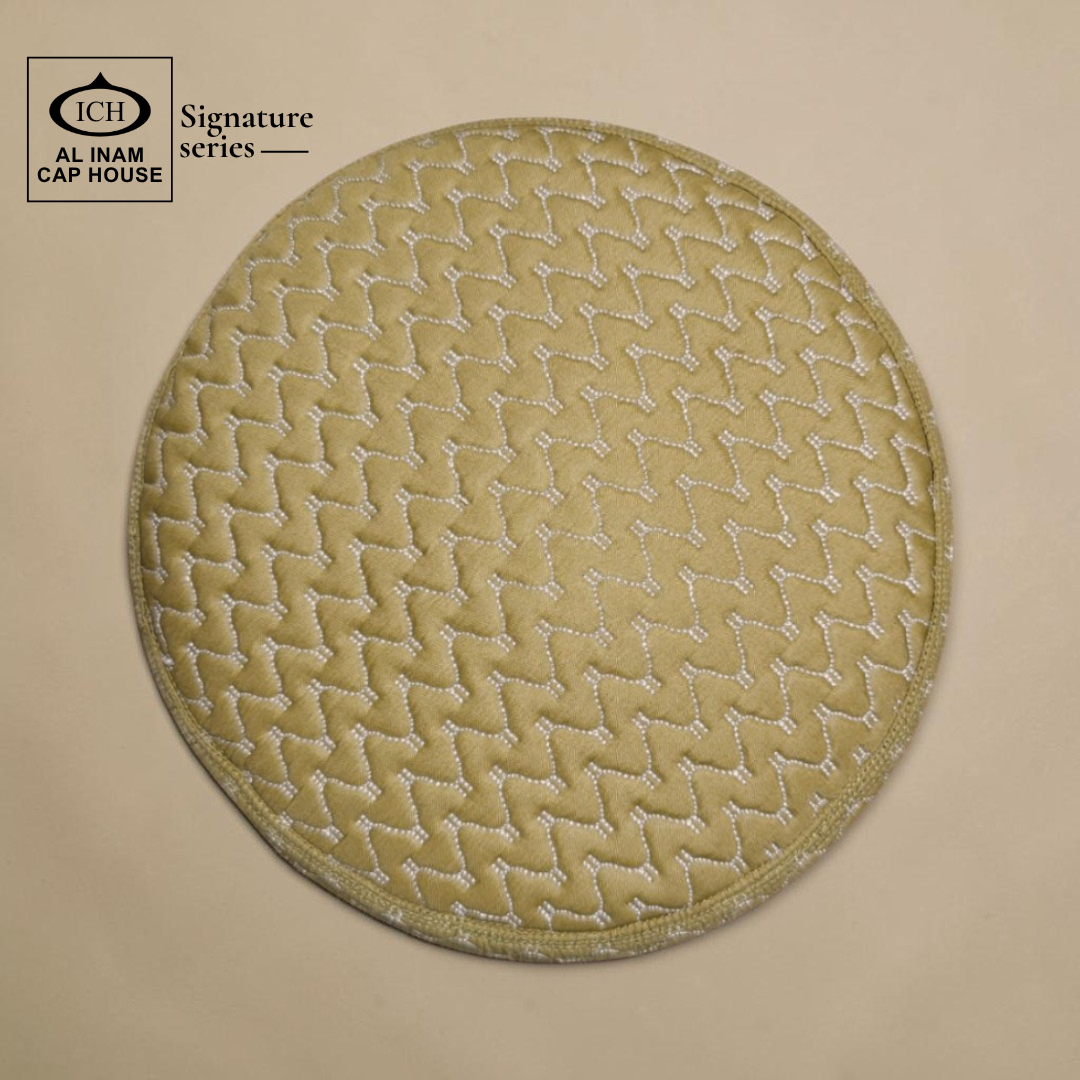 Top texture view of AL INAM Islamic Prayer Cap featuring clean design finish, breathable cotton construction and lightweight skull cap comfort for Muslim men.