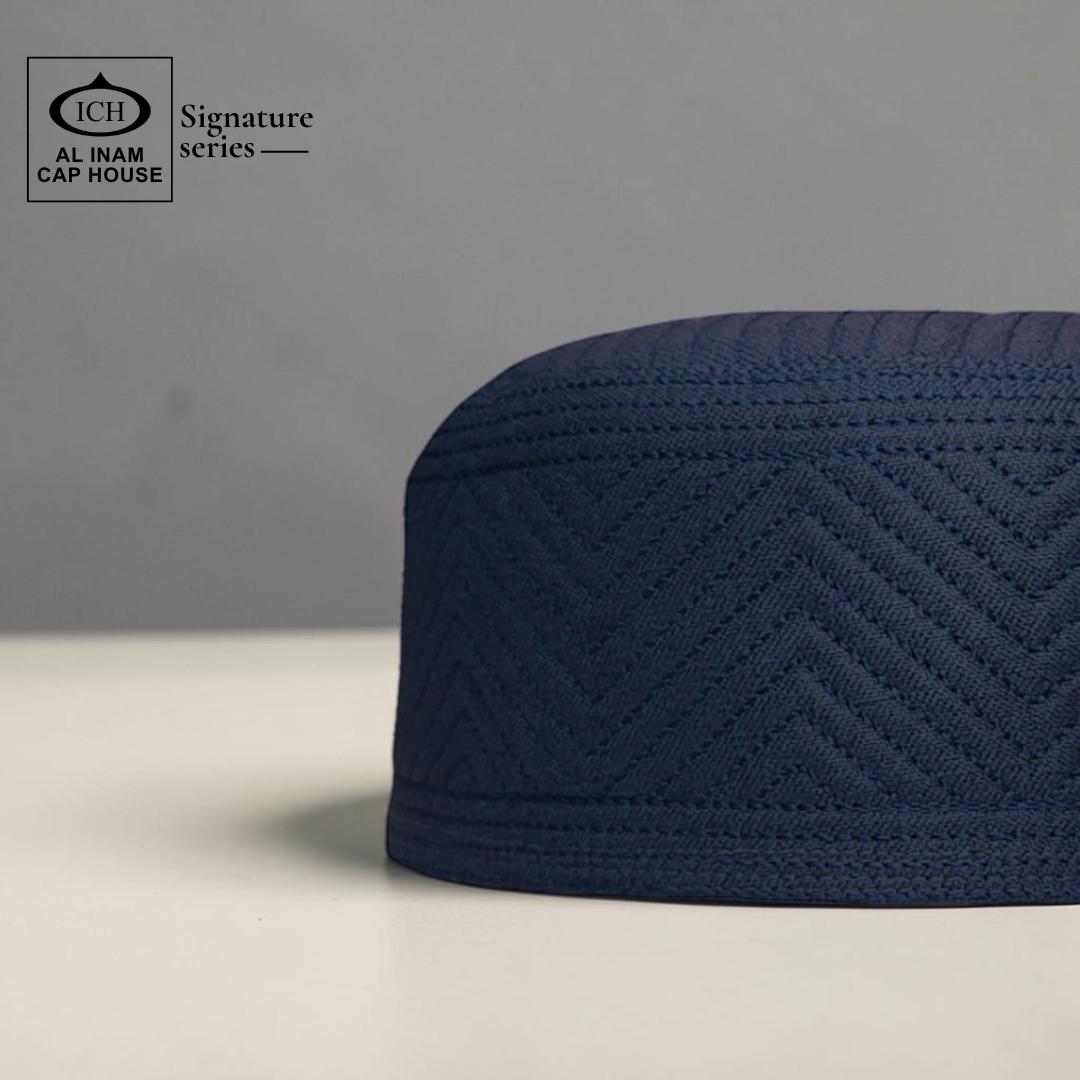 Side angle view of AL INAM Islamic Prayer Cap showing structured fit, smooth stitching, breathable cotton material and comfortable skull cap design for everyday Islamic use.