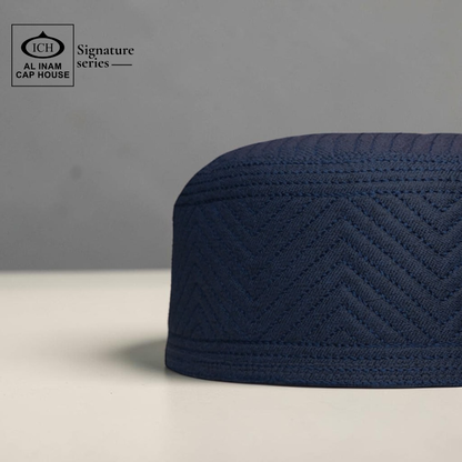 Side angle view of AL INAM Islamic Prayer Cap showing structured fit, smooth stitching, breathable cotton material and comfortable skull cap design for everyday Islamic use.