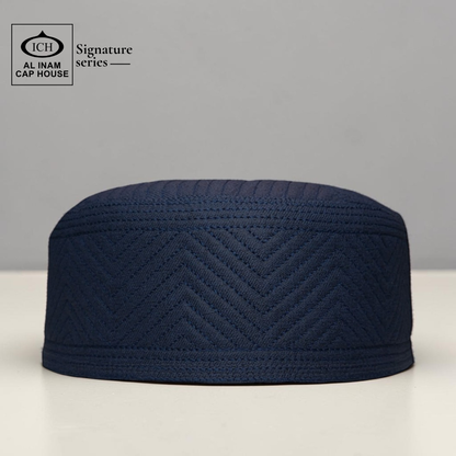 Front classic view of AL INAM Islamic Prayer Cap ICH-0000-A08 made with soft breathable cotton fabric, traditional kufi skull cap design for Muslim men, lightweight comfortable fit for namaz, Jummah prayer, Eid and daily wear.