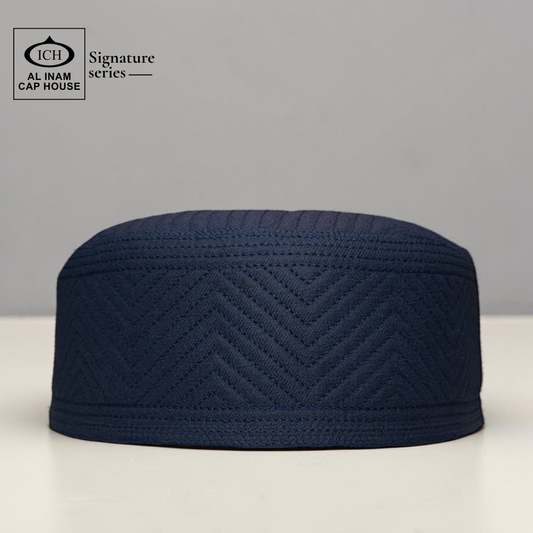 Front classic view of AL INAM Islamic Prayer Cap ICH-0000-A08 made with soft breathable cotton fabric, traditional kufi skull cap design for Muslim men, lightweight comfortable fit for namaz, Jummah prayer, Eid and daily wear.