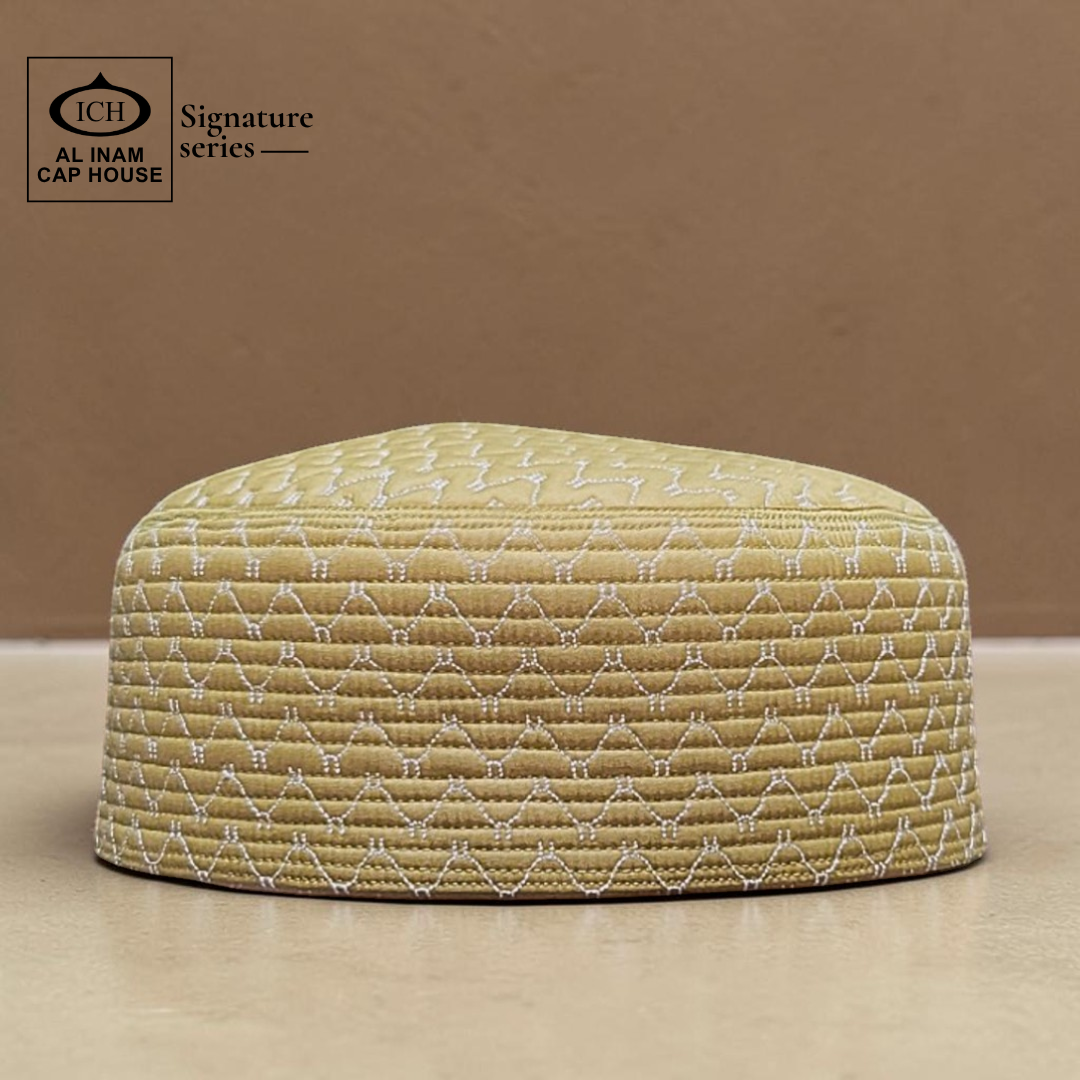 Front style view of AL INAM Islamic Prayer Cap ICH-0002-A11 made with soft breathable cotton fabric, classic kufi skull cap design for Muslim men, lightweight comfortable fit ideal for namaz, Jummah prayer, Eid and daily wear.