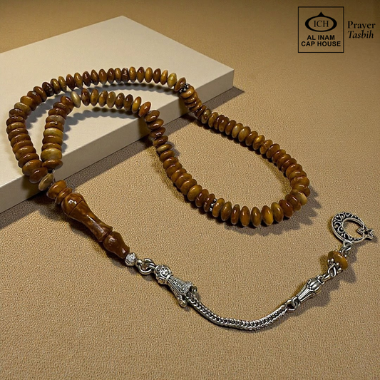 Main display view of AL INAM Koka Tasbih ICH-0000-T09 handcrafted with authentic Kokka wood beads featuring rich natural wooden textures and grain patterns, premium Islamic prayer beads for dhikr, duas, Ramadan, Hajj, Umrah and daily spiritual use.