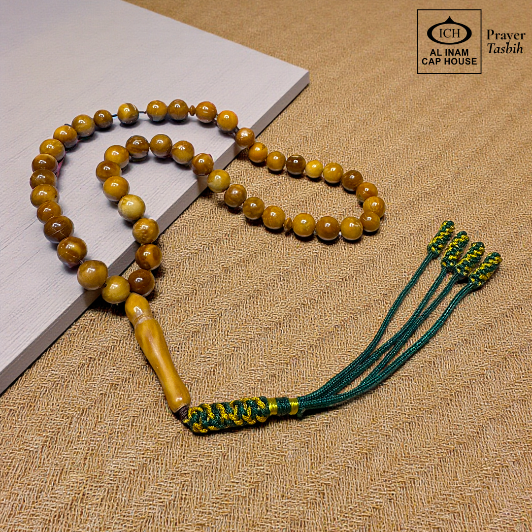 Main display view of AL INAM Koka Tasbih ICH-0000-T10 handcrafted with authentic Kokka wood beads featuring natural wooden grain textures, premium Islamic prayer beads for dhikr, duas, Ramadan, Hajj, Umrah and daily spiritual use.