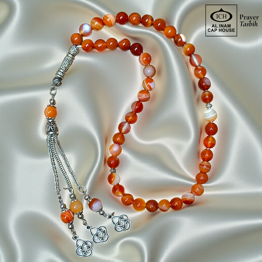 Full tasbih angle of AL INAM AQEEQ Belgium Crystal Tasbih showcasing smooth glossy beads, traditional Islamic prayer bead design and lightweight comfortable grip for zikr and meditation.
