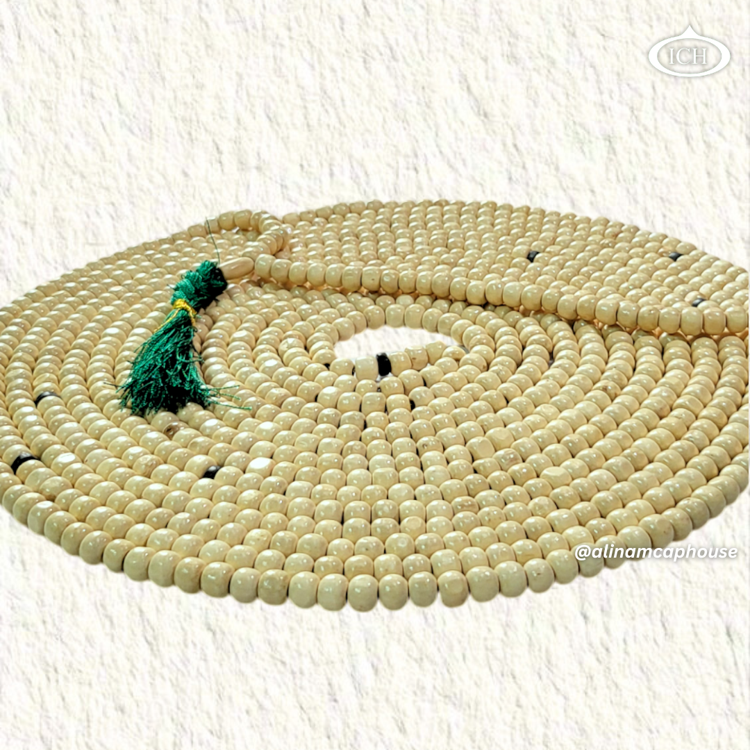 Al Inam white Islamic prayer tasbih – elegant handcrafted misbaha for dhikr, salah, and remembrance of Allah.